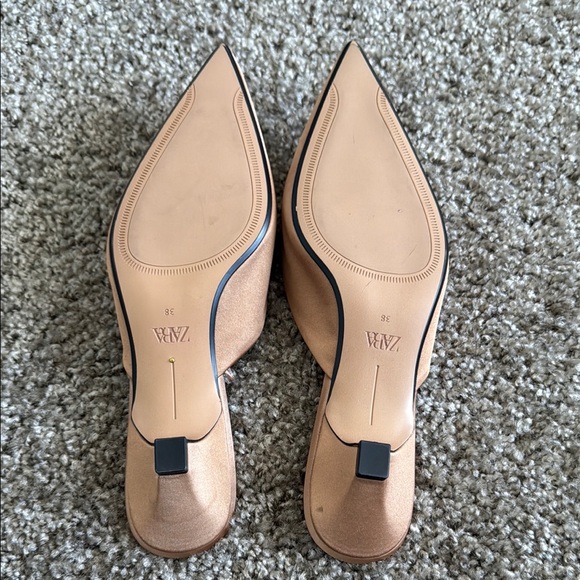 Zara Kitten heel Fabric Tan Mule - Picture 4 of 4